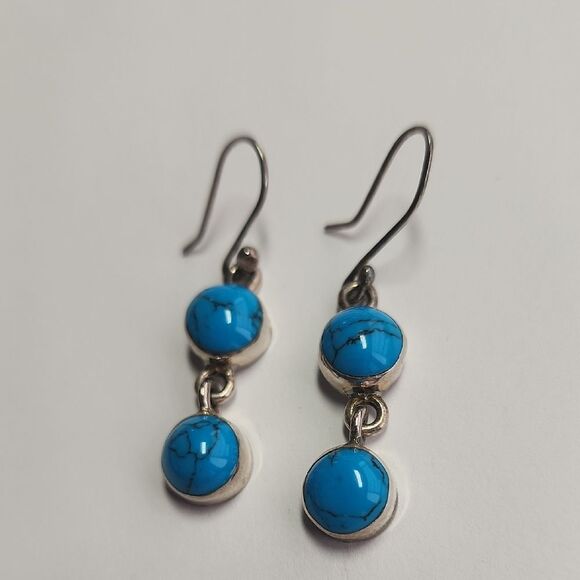 Sterling Blue Dangle Earrings Southwestern - Picture 1 of 4